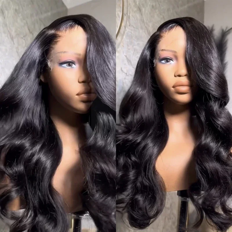 Парик RONGDUOYI с черными волнистыми волосами, синтетические парики на шнуровке спереди для женщин, свободные волнистые волосы из термоволокна, длинные волосы для косплея, для ежедневного использования