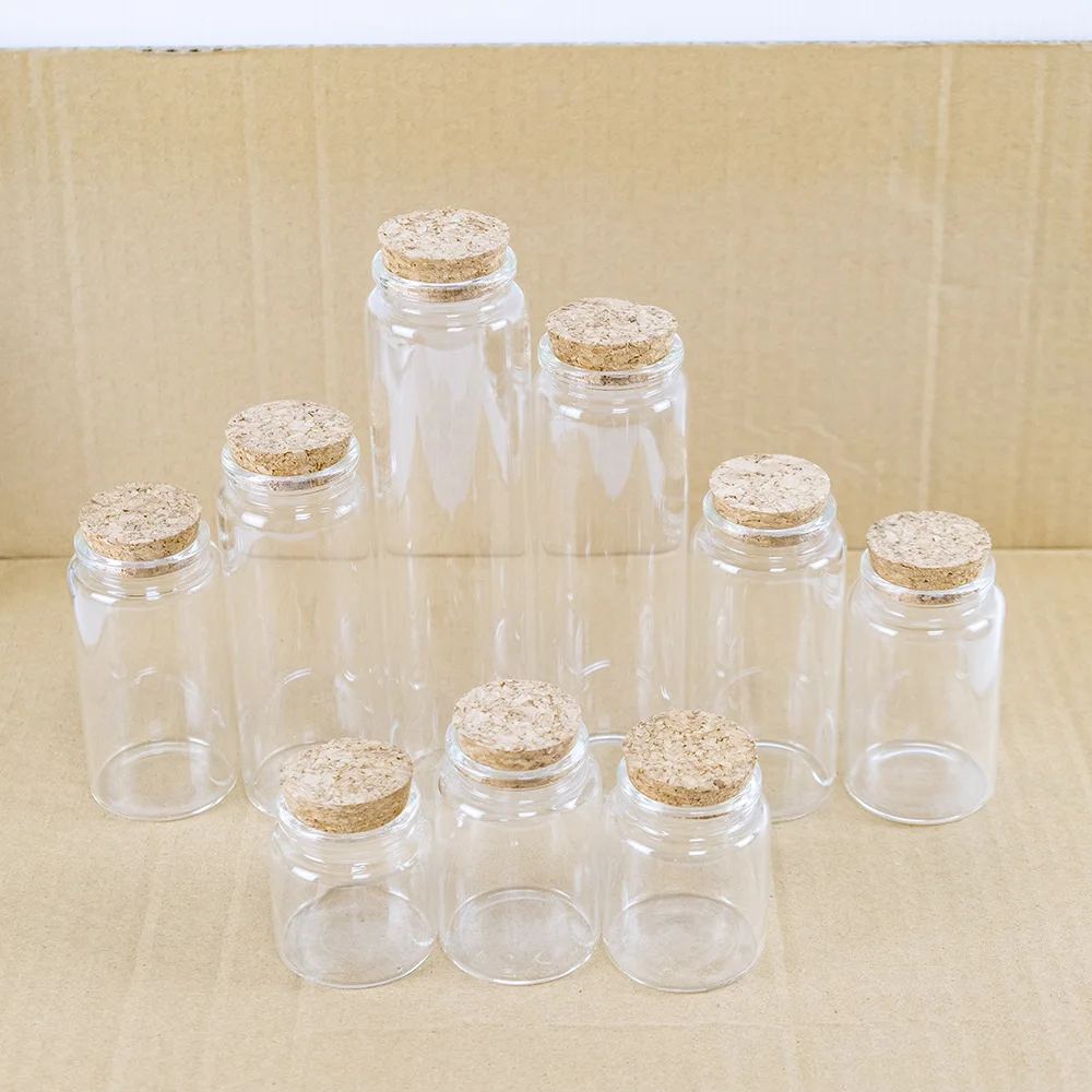 6pcs 50ml/60ml/80ml/90ml/100ml/120ml/150ml/200ml/240ml Glass Bottles With Corks Jars Vials Heatproof Eco-Friendly