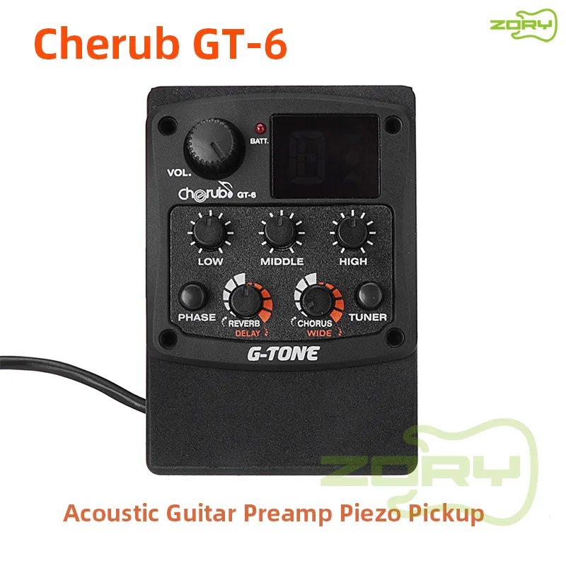 Cherub GT-6 Acoustic Guitar Preamp Piezo Pickup Reverb Delay Chorus 3 Band EQ Equalizer LCD Tuner Effect for Guitar Pickups Part