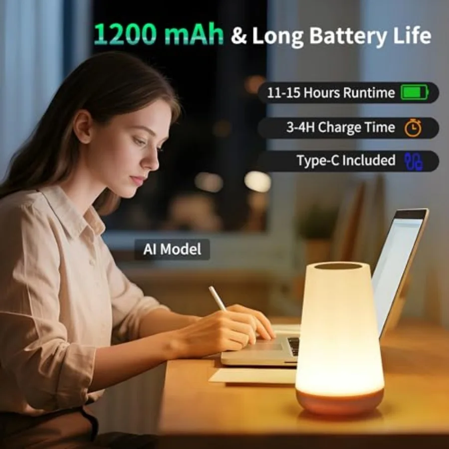 Night Light, Touch Bedside Table Lamp, Remote Control Dimmable Desk Lamp with RGB Color Changing, Portable Table Bedside Lamps view 5