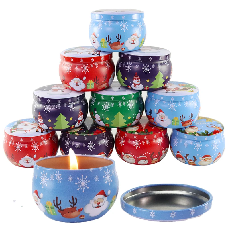 24pcs Floral Printed Candle Jar 2.2oz Round Aromatherapy Candle Making Container Small Metal Tin Boxes Christmas Gift Jars