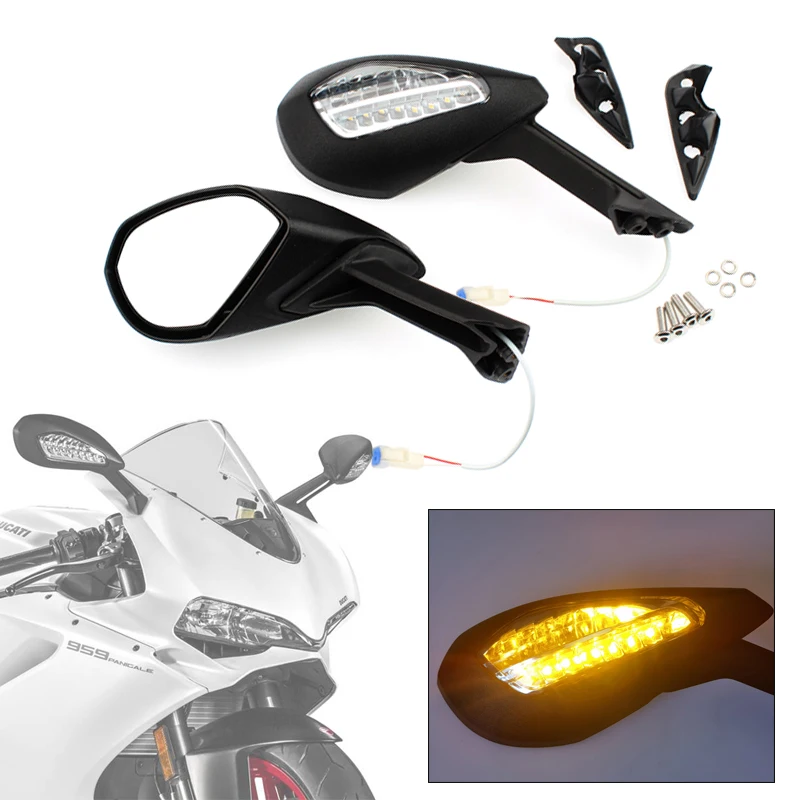 

Motorcycle LED Turn Signal Rearview Mirrors For Ducati 959 1299 Panigale S 2015 2016 Side Mirror Rear View Left Right