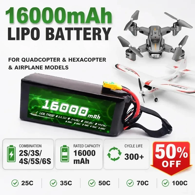 

For 16000mAh 25C 22.2V 6S Multi-Rotor Fixed-Wing Quadcopter Hexacopter Model Aircraft Lithium Battery