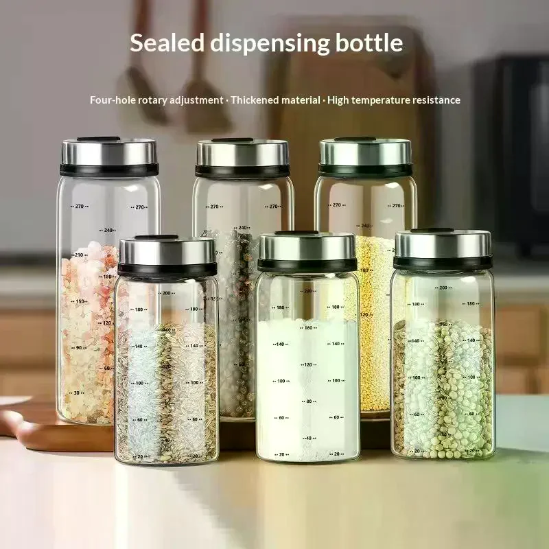 200/300/500ml High Borosilicate Glass Seasoning Can Salt Sesame Solid Condiment Seal Bottle Pepper Spice Shaker With Rotary Lid