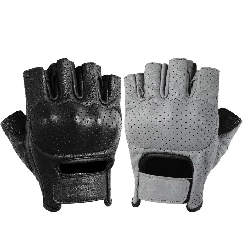 

Goatskin Fingerless Gloves - Summer Motorcycle & Mountain Bike Gloves, Retro Black Tactical Gloves Unisex