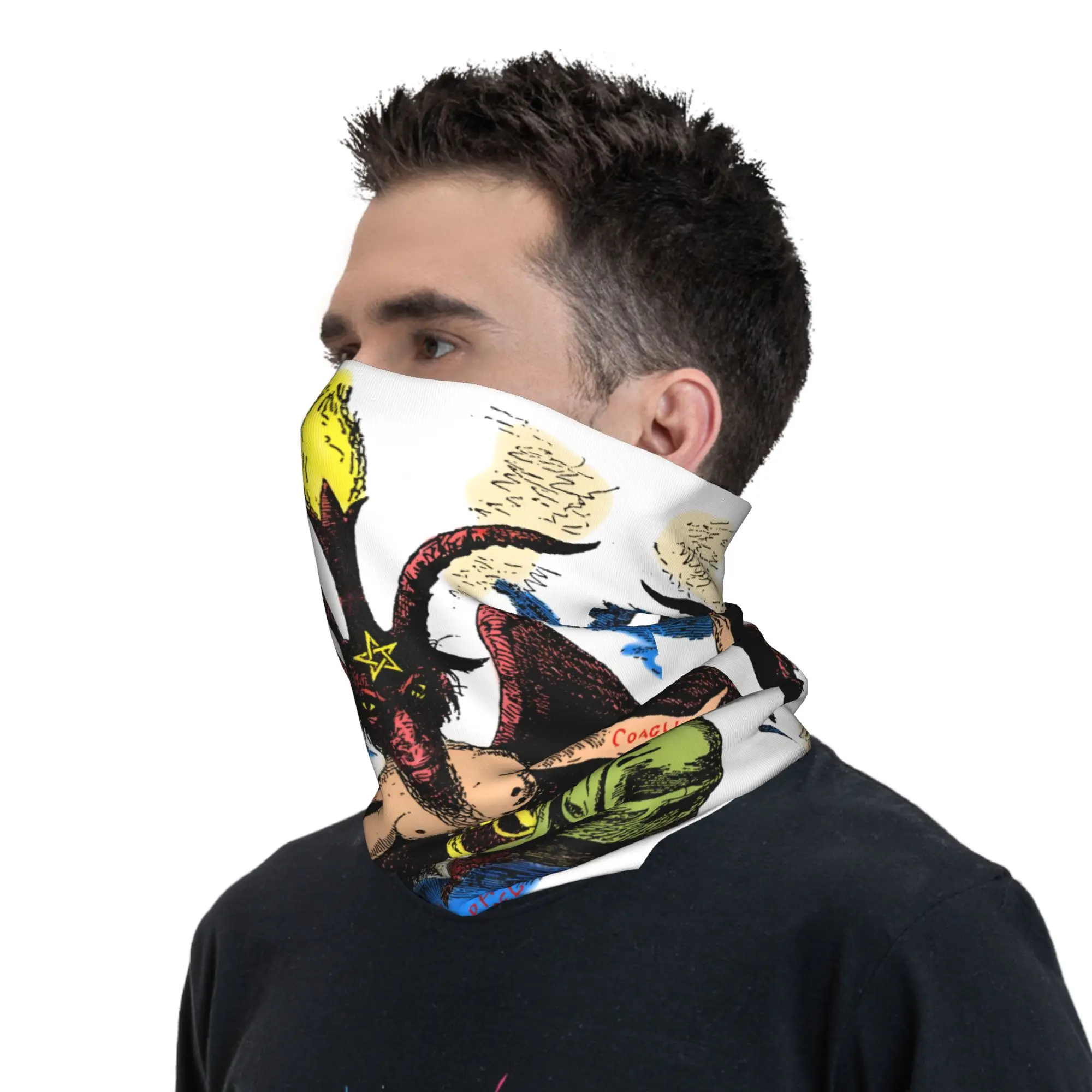 مخصص الماعز Sabbatic Baphomet الشيطاني الغامض الخماسي الرقبة الجراب النساء الرجال الشتاء الدين باندانا وشاح للمشي لمسافات طويلة