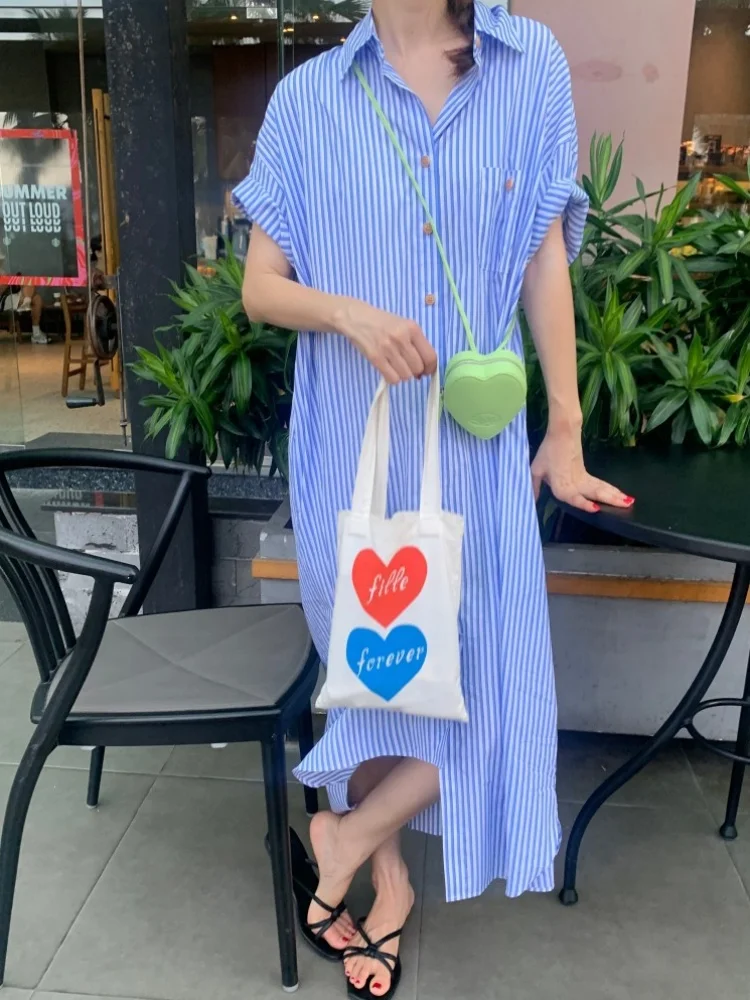 ชุดเดรสสตรีแขนสั้นทรงหลวมสีฟ้า, เดรส busana Casual แฟชั่น2024