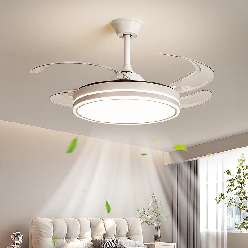 Modern White LED Fan Ceiling Light Cream Winds Bedroom Lighting Living Room Balcony Indoor Lamp Home Interior Decor Lamp 2024