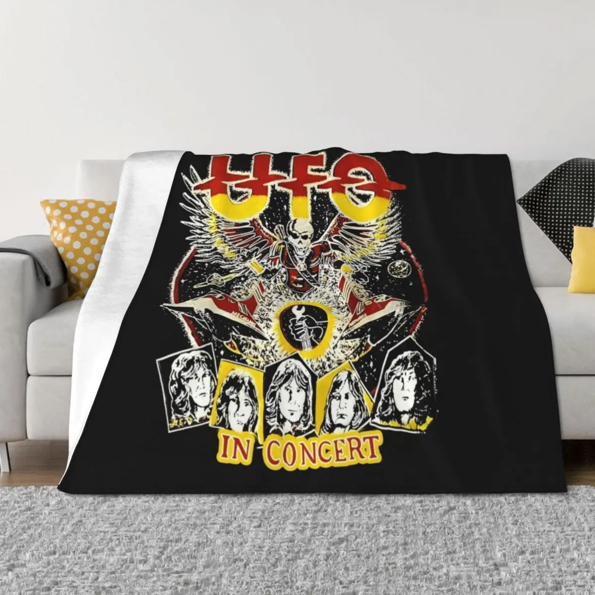 

Vintage 80s UFO Band Concert Tour Throw Blanket Weighted Travel for sofa Polar Blankets
