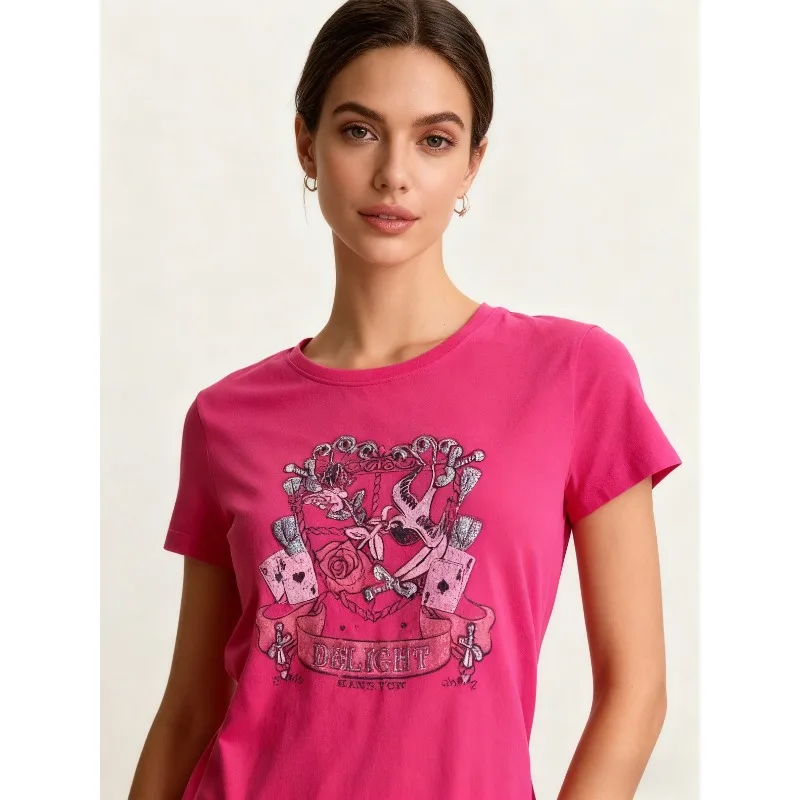 

Retro Subculture Aesthetic Print T-shirt American High Street Punk Tshirts Pink Harajuku Hottie Tee Women Y2K Short-sleeve Tops