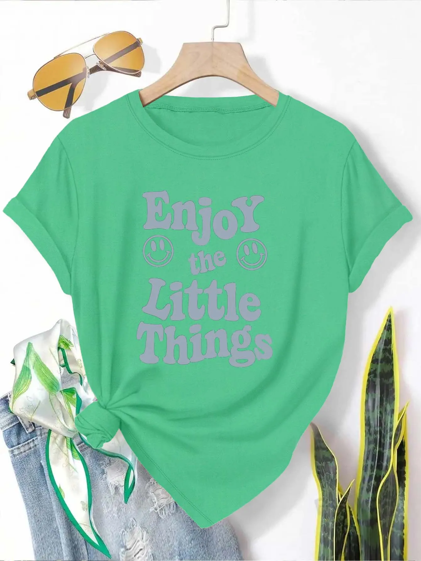 Plus Size "Enjoy The Little Things" Graphic Tee Elegant And Fashionable Top For Those Who Cherish Life's Delights