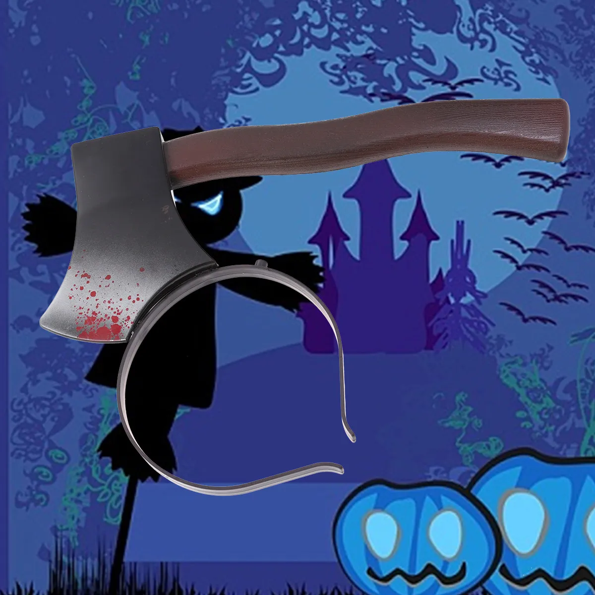 Spooky Halloween Headband with Bloody Axe Piercing Skull Design Delivers Terrifying Visual Impact Perfect Decoration for Haunted