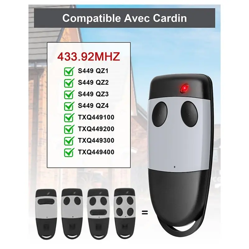 A33T Garage Door Remote Control 433.92MHz for Cardin TXQ449100 TXQ449200 Garage Opener 2 Button Rolling Code