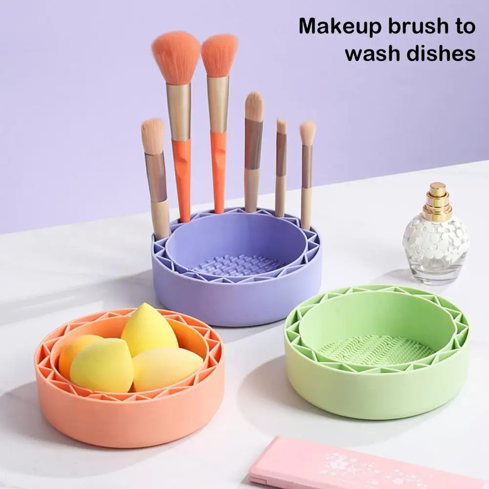 Makeup Brush Bowl Multifunctional Silicone Makeup Brush Cleaner Bowl with 4 Textures for Cosmetic Brush Powder Puff Sponge