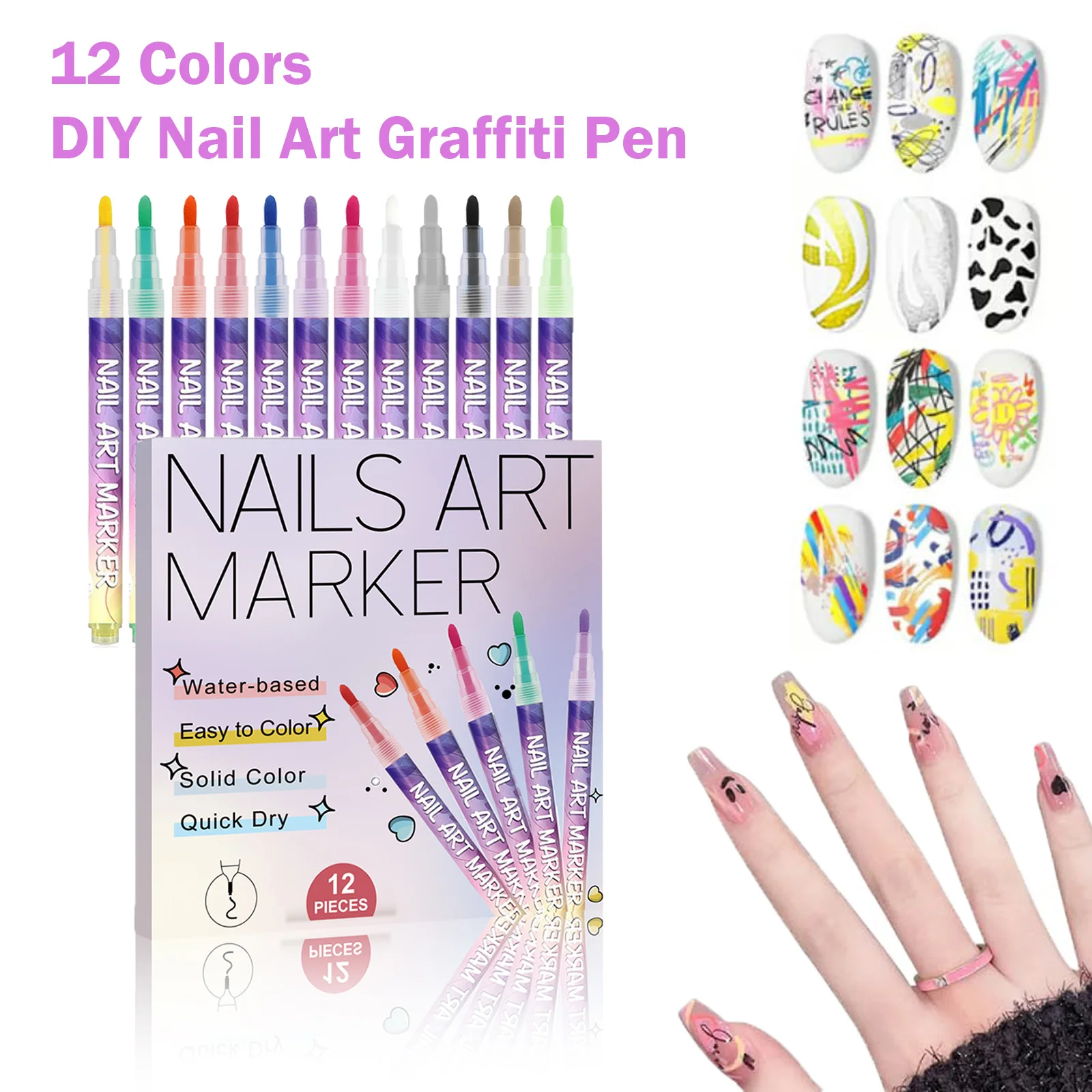12색 네일 아트 펜 세트 3D 네일 듀들 펜 아크릴 페인트 펜 네일 아트 드로잉 페인팅 네일 포인트 도팅 라이너 펜