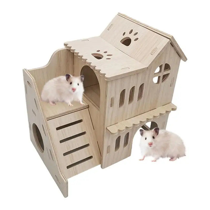 Hamster Maze House Fun House Doubles Decker Hut With Climbing Ladder Hamster House And Habitat Wooden Hide Hut For Small Pets