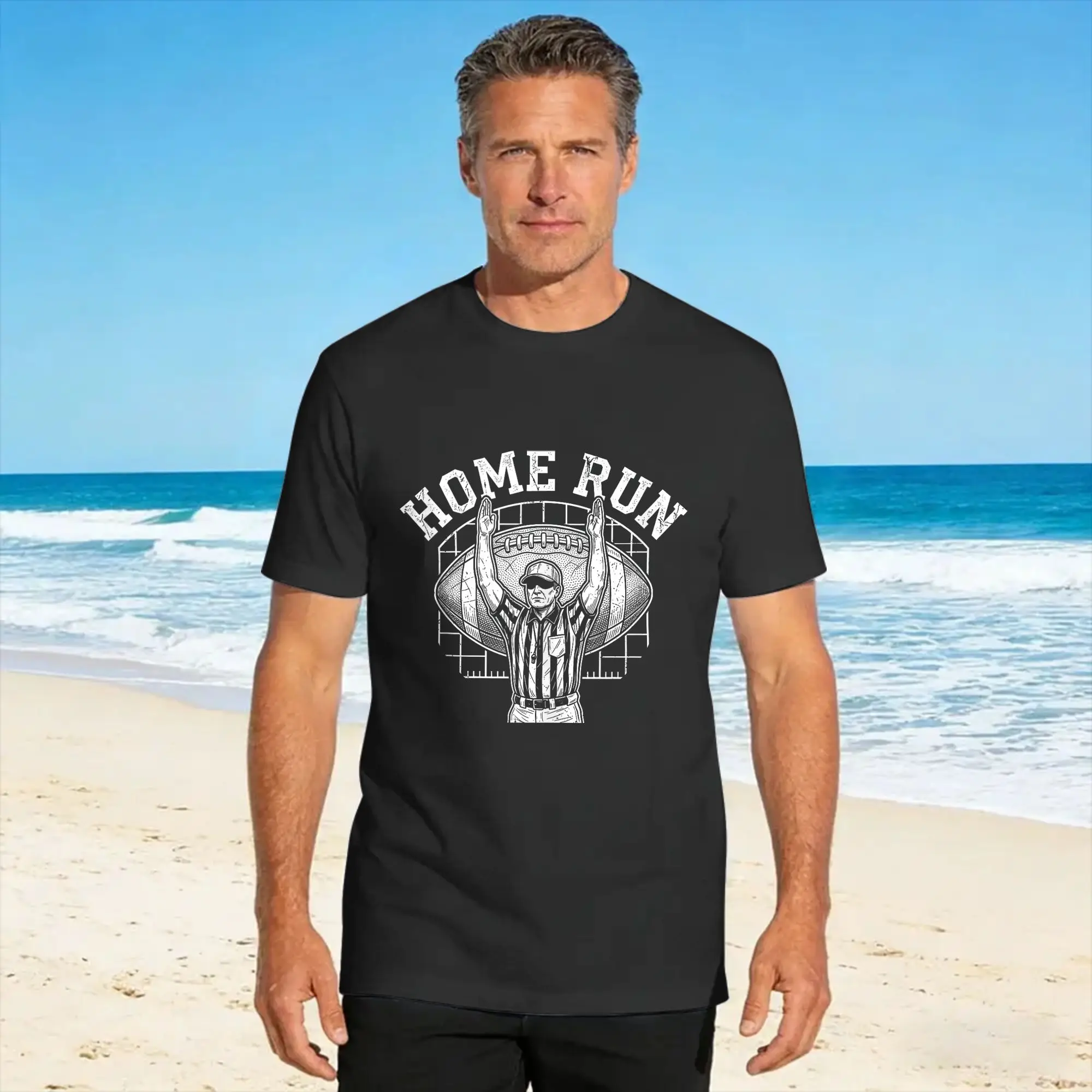 Home Run Football Referee Funny Football Touchdown Homerun T-Shirts for Men  Humorous Tees Round Collar Short Sleeve T Shirts