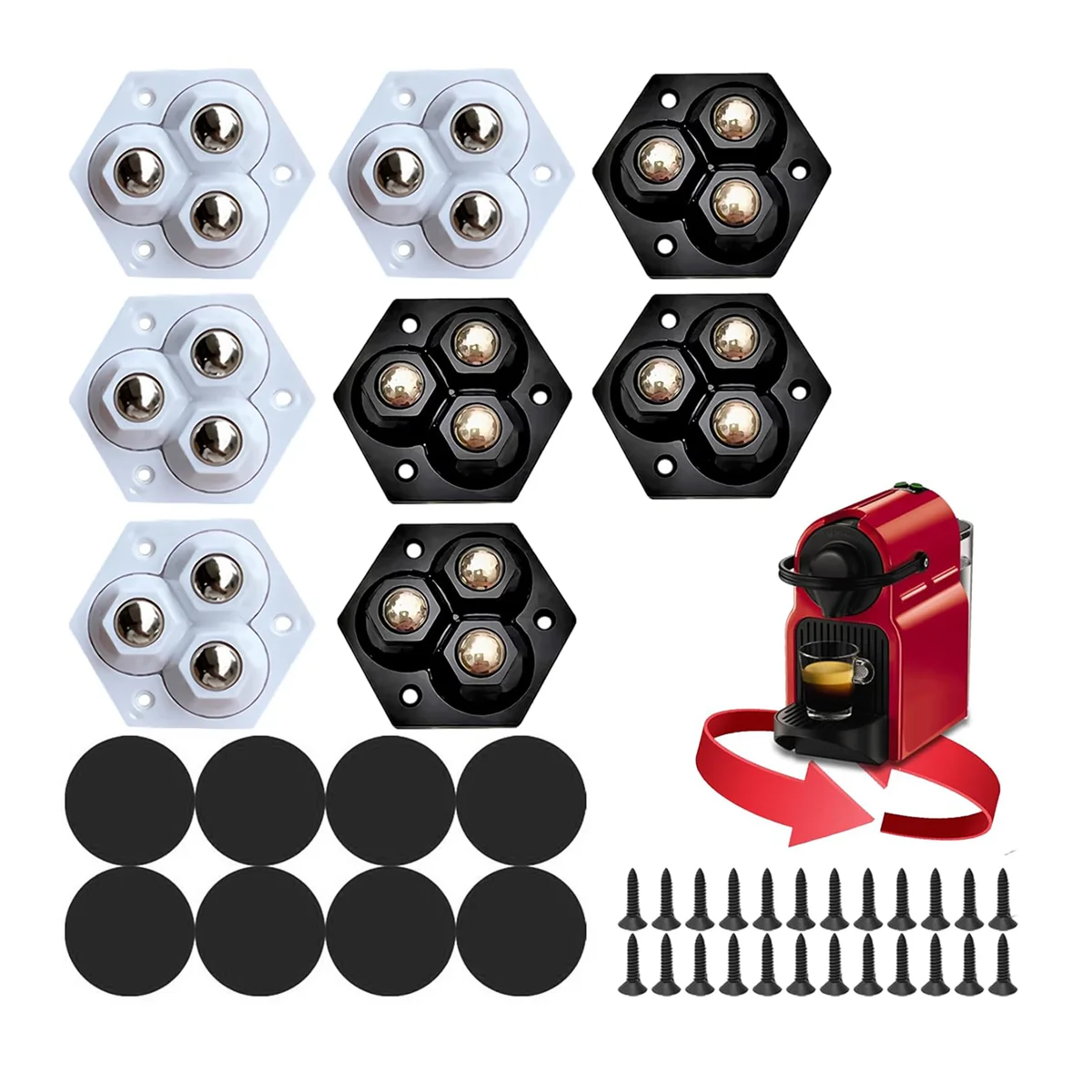 Roulettes auto-adhésives en acier inoxydable, 8 pièces, roulements à billes résistants à 360, roues à percussion pour appareils de cuisine