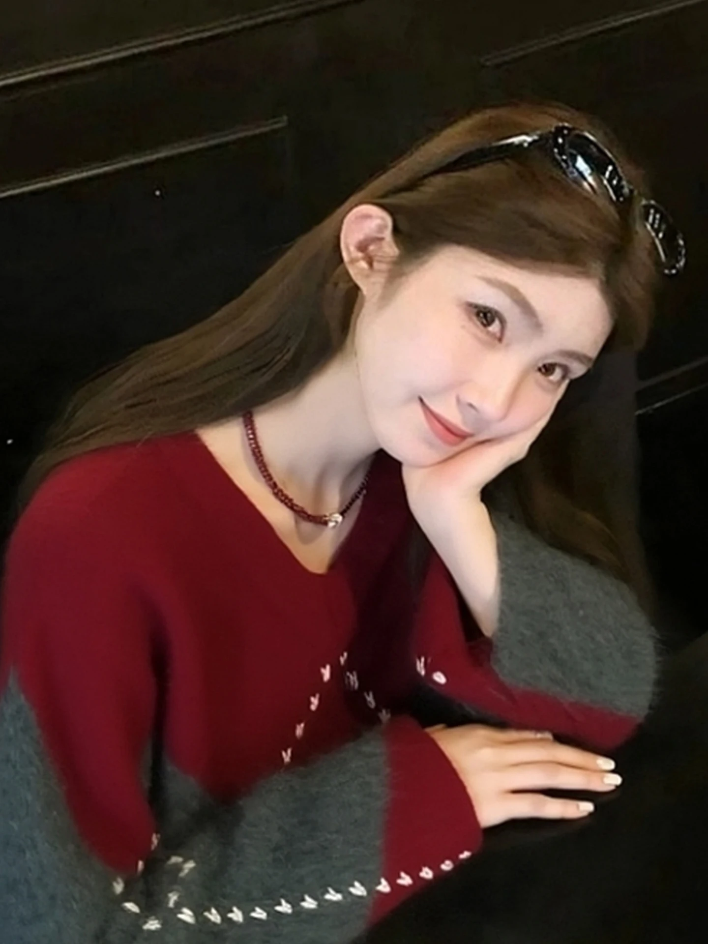 Faionable Color Blo Cisas Red Long Sve gebreide trui Winter Cosy Sle Overhead Design Koreaanse losse pasvorm gebreide kleding