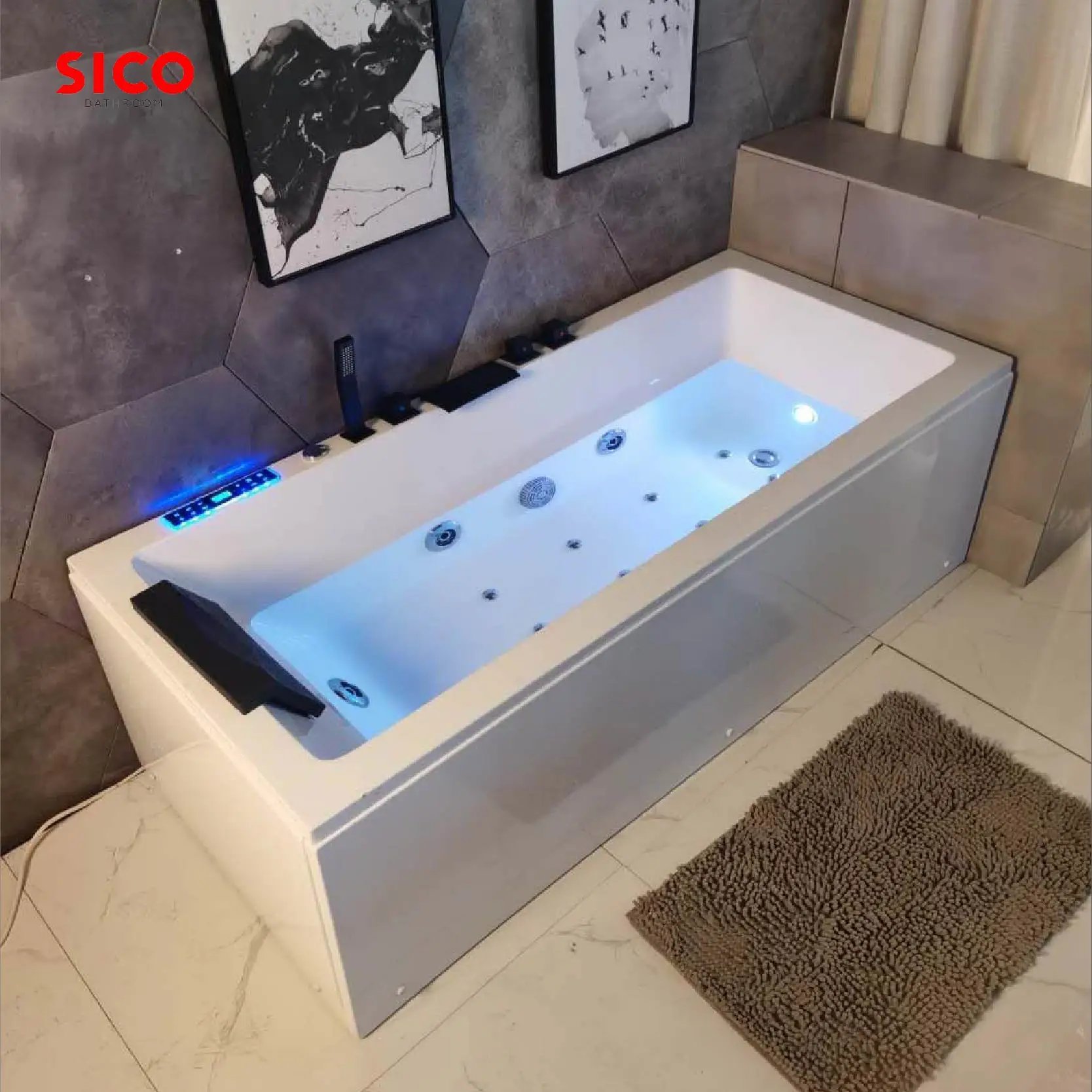 

Modern Design Indoor Two-Person Acrylic Freestanding Hot Tub Spa Whirlpool Massage Jakuzzi Bathtub Included Faucet for Bathroom