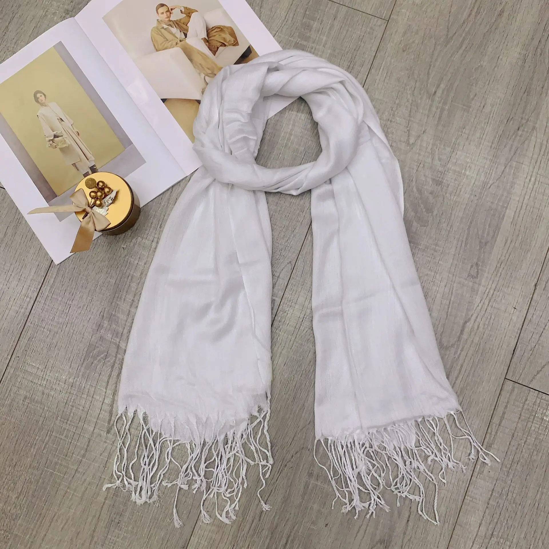 Double-strand Rayon Scarf Fringed Monochrome Long Scarf Factory Direct Gift Shawl Rayon Headscarf