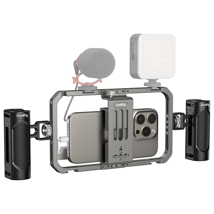 Kit de plataforma de vídeo para teléfono inteligente, jaula Universal para teléfono pequeño con asas, estabilizador de caja de Vlogging para cine portátil, 2791B + 2772*2