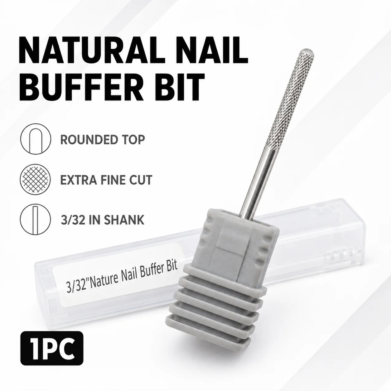 1 Stück Natürlicher Nagelpuffer-Bit aus Stahl, extra feiner Kreuzschnitt, 3/32 Zoll Schaft, Maniküre-Bohrer für elektrische Nagelbohrmaschine