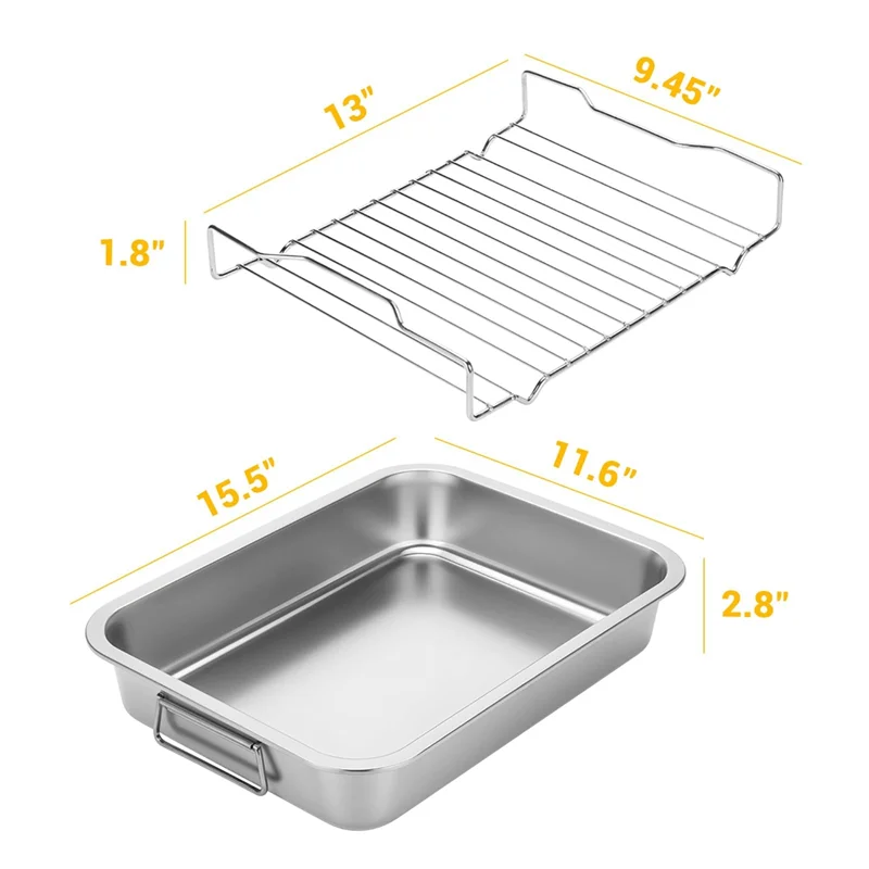 

Stainless Steel For Oven Roasting Pan-Heavy Duty Turkey Baking Broiler With Rack Hand Handle For Chicken