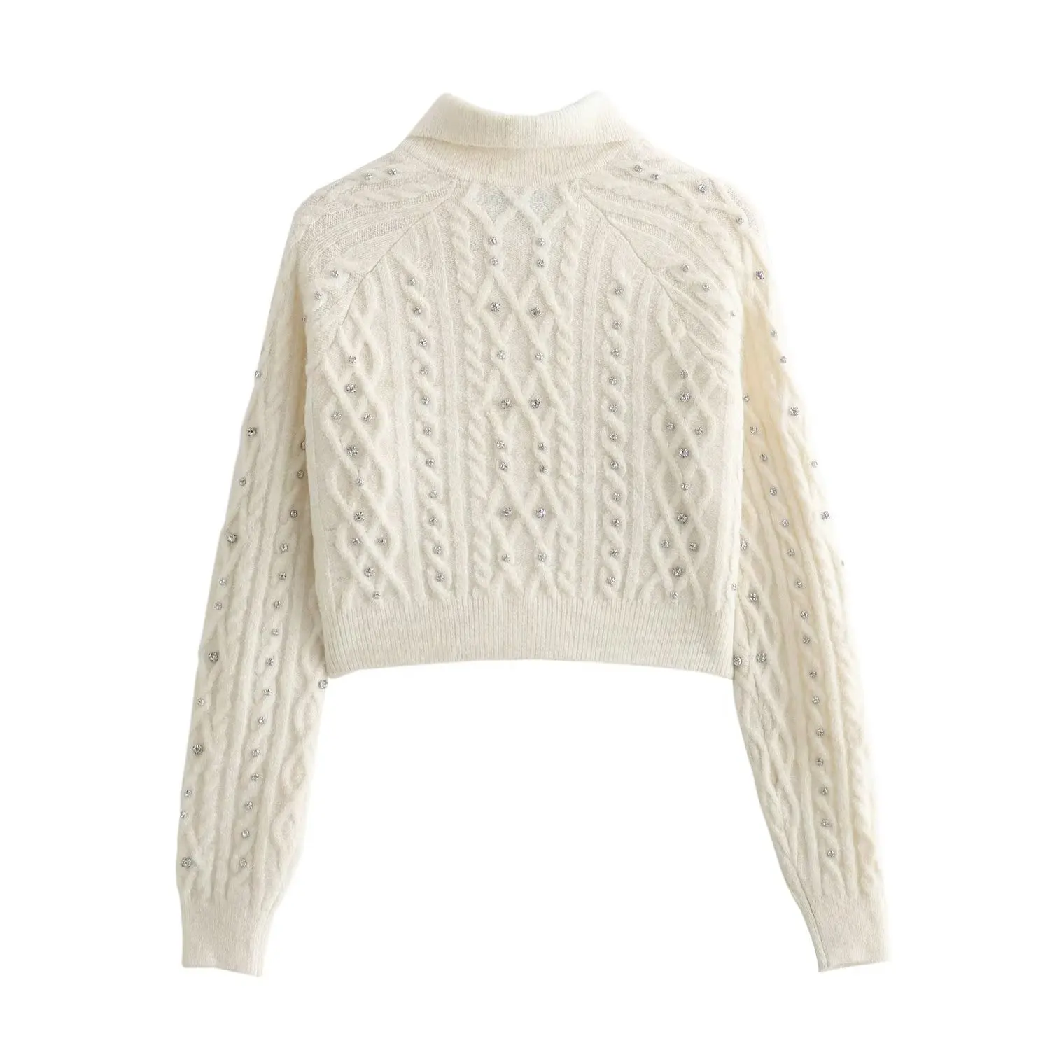 

Withered French Fashion Women's Cardigan Women Elegant White Knitted Jacket Beaded Casual Single Breasted