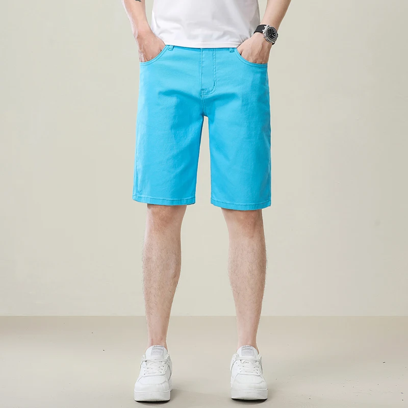 2026 Summer Men Denim Shorts New Style Thin Business Casual Straight Short Jeans Male Brand Clothing Sky Blue