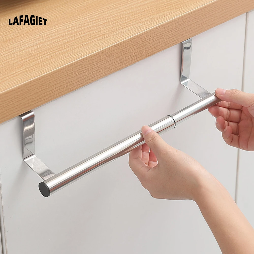 Stainless Steel Towel Rack Scalable Door Back Towel Bar Hanging Holder Bathroom Kitchen Cabinet Towel Rag Rack Storage Hanger