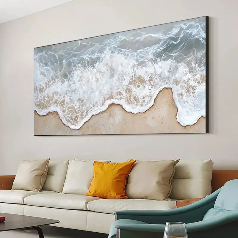 

Large Canvas Painting Wave Beach Texture Poster Nordic Design Landscape Wall Art Print for Modern Living Room Bedroom Home Decor