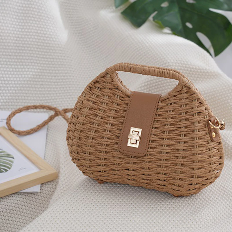 NEW Straw Crossbody Bag Women Elegant Fashion Straw Woven Rattan Bag Straw Rope Crossbody Sling Bag Shoulder Bag Beach Bag