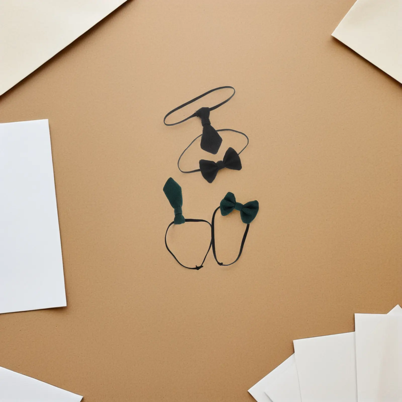 

4Pcs Soft Cotton Mini Bowties and Neckties Fashionable Dollhouse Dress Up Accessories for Miniature Scene Modeling Tiny Neckwear