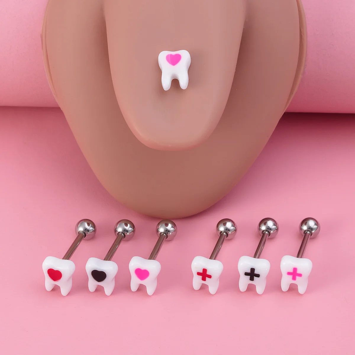 1pc Glowing Tooth Tongue Piercing Barbell Acrylic Glow in Dark Heart Cross Tongue Ring Punk Body Jewelry 14G