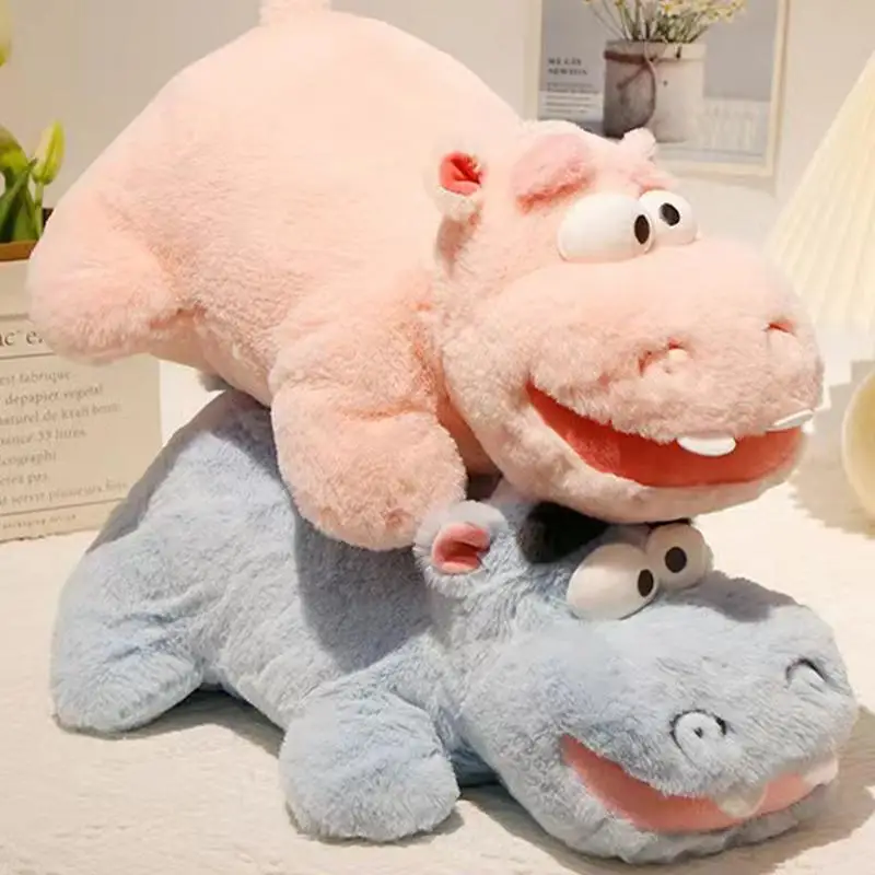 Hippopotame en peluche avec yeux bombés, jouet animal à collectionner, coussin doux, câlin au beurre, maison, bureau, voiture