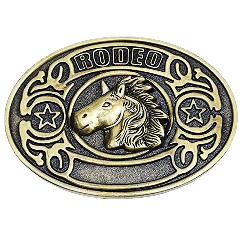 Cheapify Dropshipping Zinc Alloy Metal Rodeo Belt Buckle for Men Western Cowboy Horse Head Oval Bronze Hebilla Cinturon