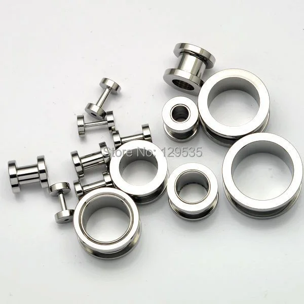 2Pieces 1.4 1.8 2 2.5 3 4 5 6 8 10 12 14 16 18mm Black White Pulley Stainless Steel Punk Men Pierced Earring Hollow Ear Expander