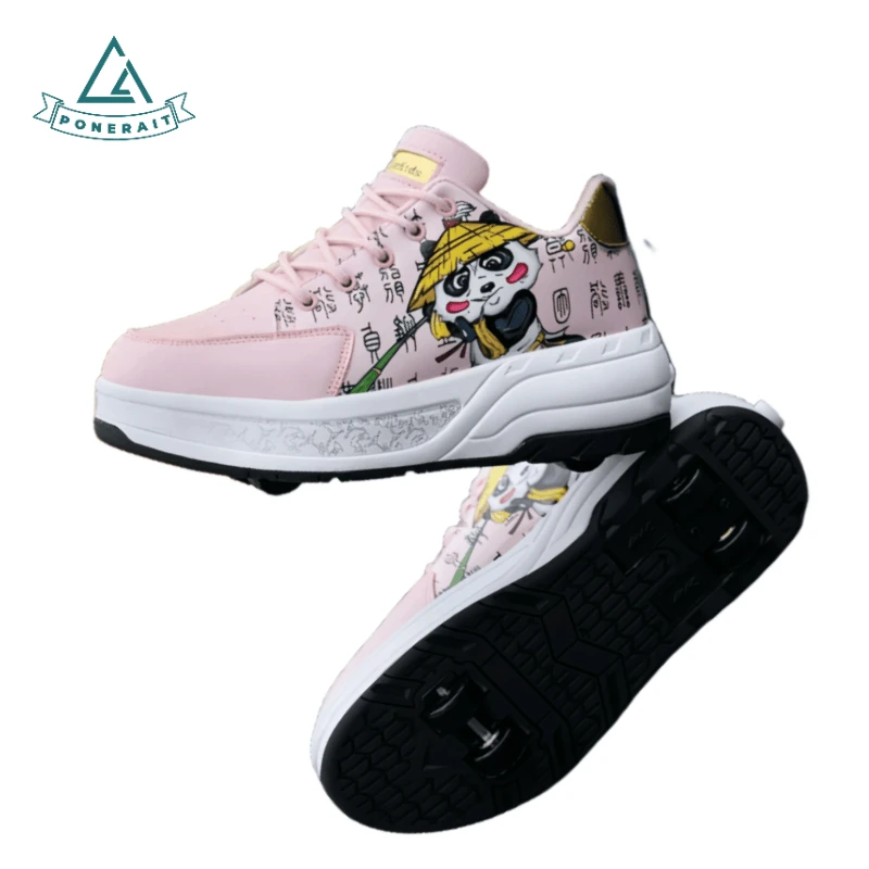 

PONERAIT Unisex Kids Quad Skates Double Row Wheels - Leather Upper Roller Skate Shoes with Removable Wheels Easy Walk Design