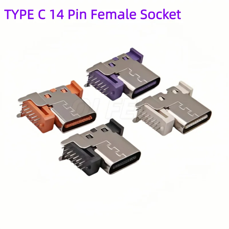 20pcs USB TYPE C 14 Pin Female Socket Connector Vertical 90° Side Insertion Charging Socket USB TYPE-C 14P Raise Gasket 2.7mm