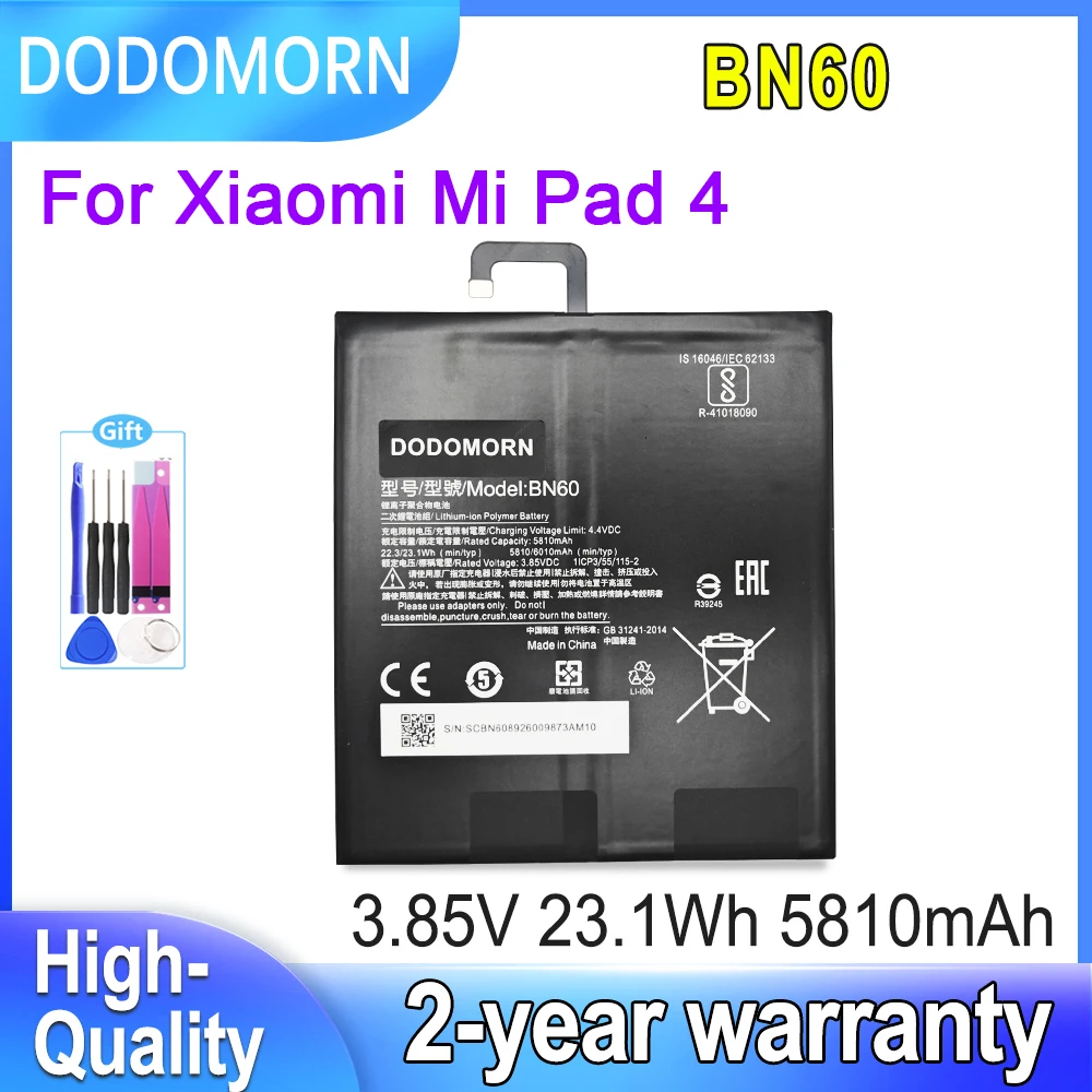 For Xiaomi Mi Pad 4 Series Battery BN60 Li-Polymer Replacement Tablet Batteries 1ICP3/55/115-2 3.85V 23.1Wh with Tools DODOMORN