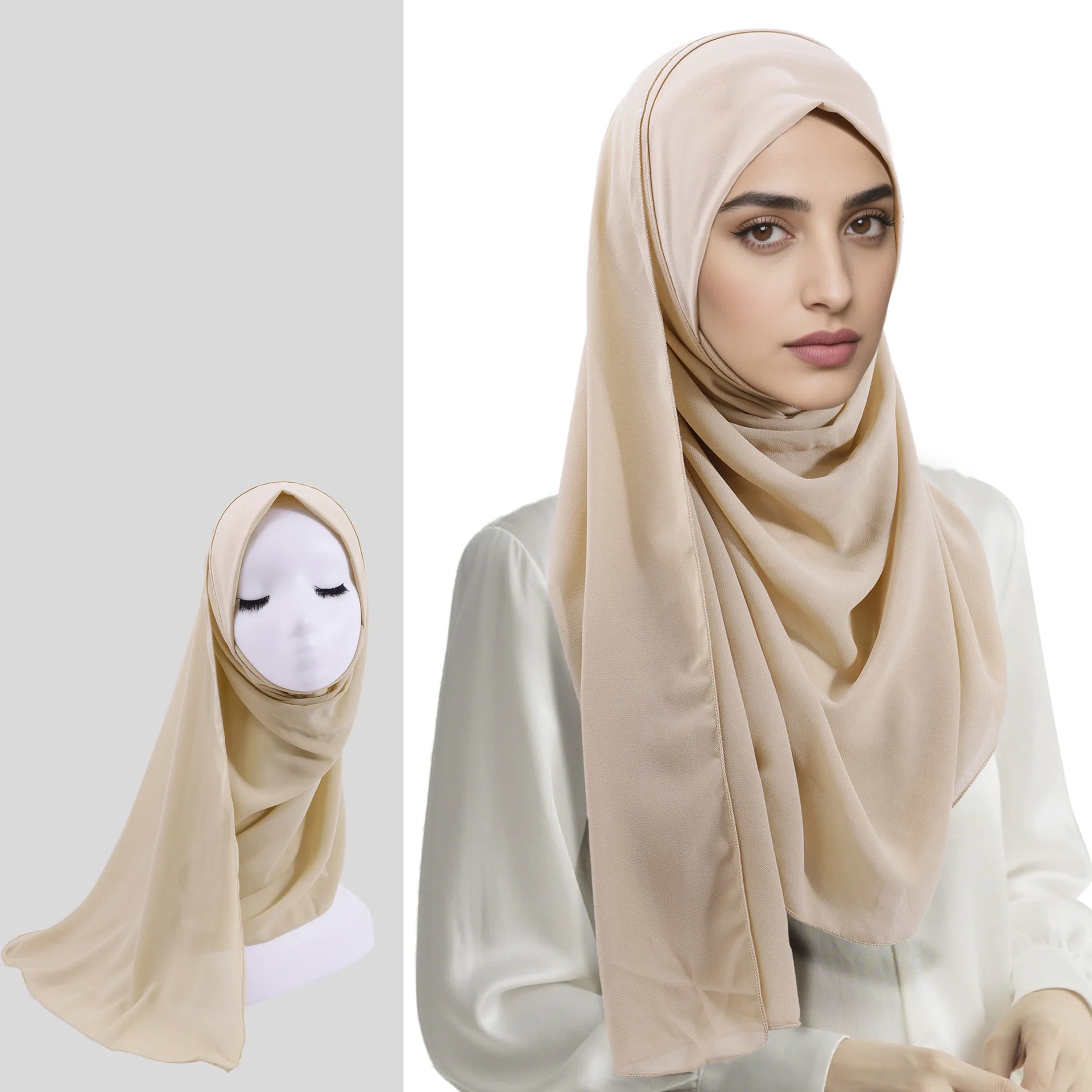 Mulheres muçulmanas chiffon hijab lenço instantâneo turbante ramadan islam orar hijabs eid cabeça envoltório amira xales puxar no lenço turbante