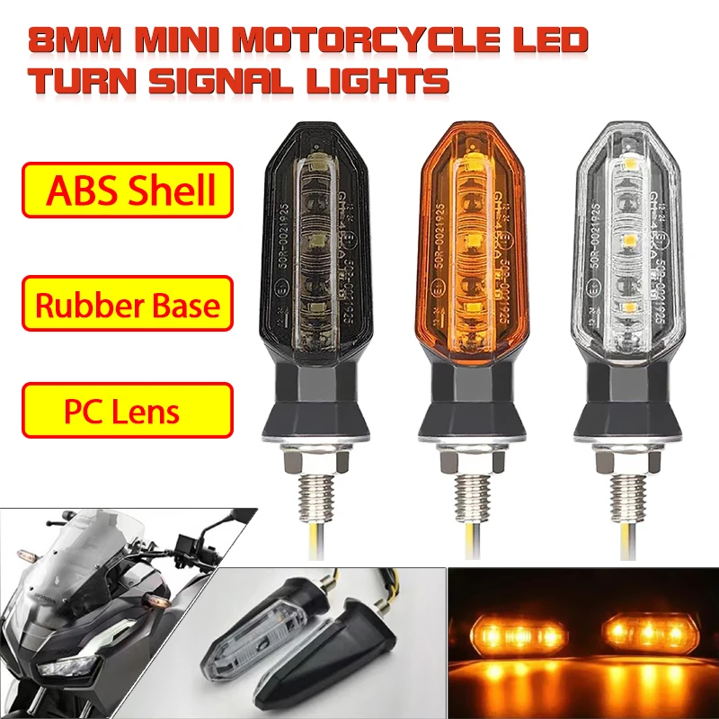 Motorcycle LED Turn Signals Light 12V Moto Indicator Lamp 8mm Universal Turn Signal Amber Blinker Light For Honda For Yamaha