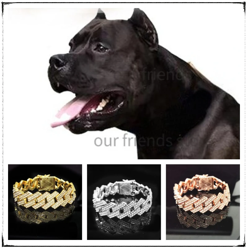 Collare per cani imbracatura a catena in metallo di lusso con diamante larghezza 20mm pastore tedesco catene per cani di grossa taglia accessori articoli per animali domestici Dropshipping