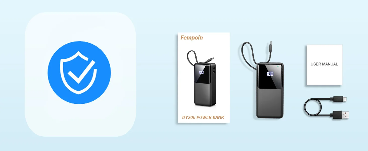 10000 mAh tragbare Ladegerät-Powerbank mit 15 W Schnellladung, USB-C-Eingang und Ausgang, integriertem Kabel, Reiseutensilien für iPhone, Android – Detail 8