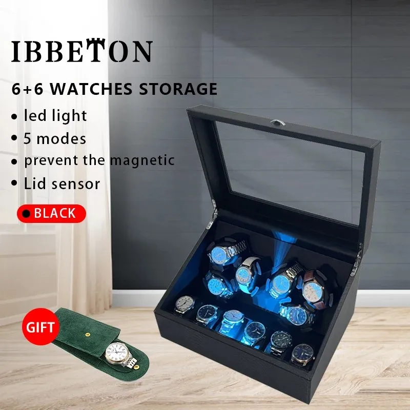 IBBETON 6 card slot automatic watch winding luxury storage box rotating display box Wooden box material crocodile PU leather