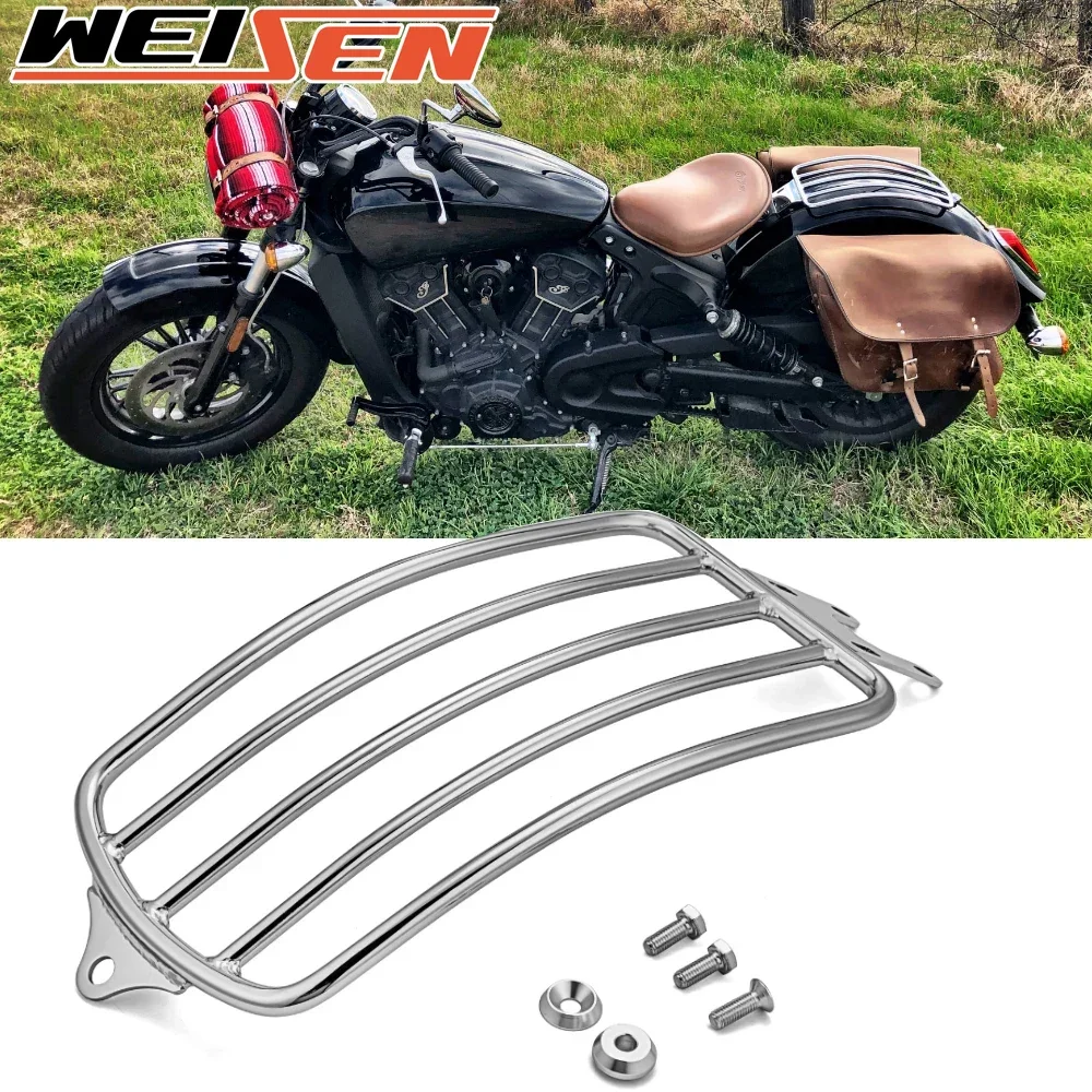 Motorcycle One Up Solo Seat Luggage Rack Gloss Black/Chrome for 2015-2024 Indian Scout / Scout Sixty Fender-Mount Accessories