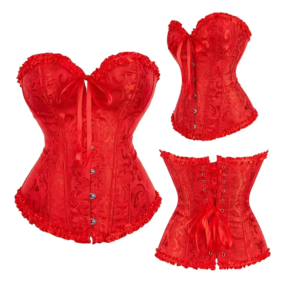 Frauen Korsett Top Jacquard Overbust Bustier Viktorianischen Sexy Lace up Floral Dessous Korset Vintage Gothic Basken Kostüm – Detail 7