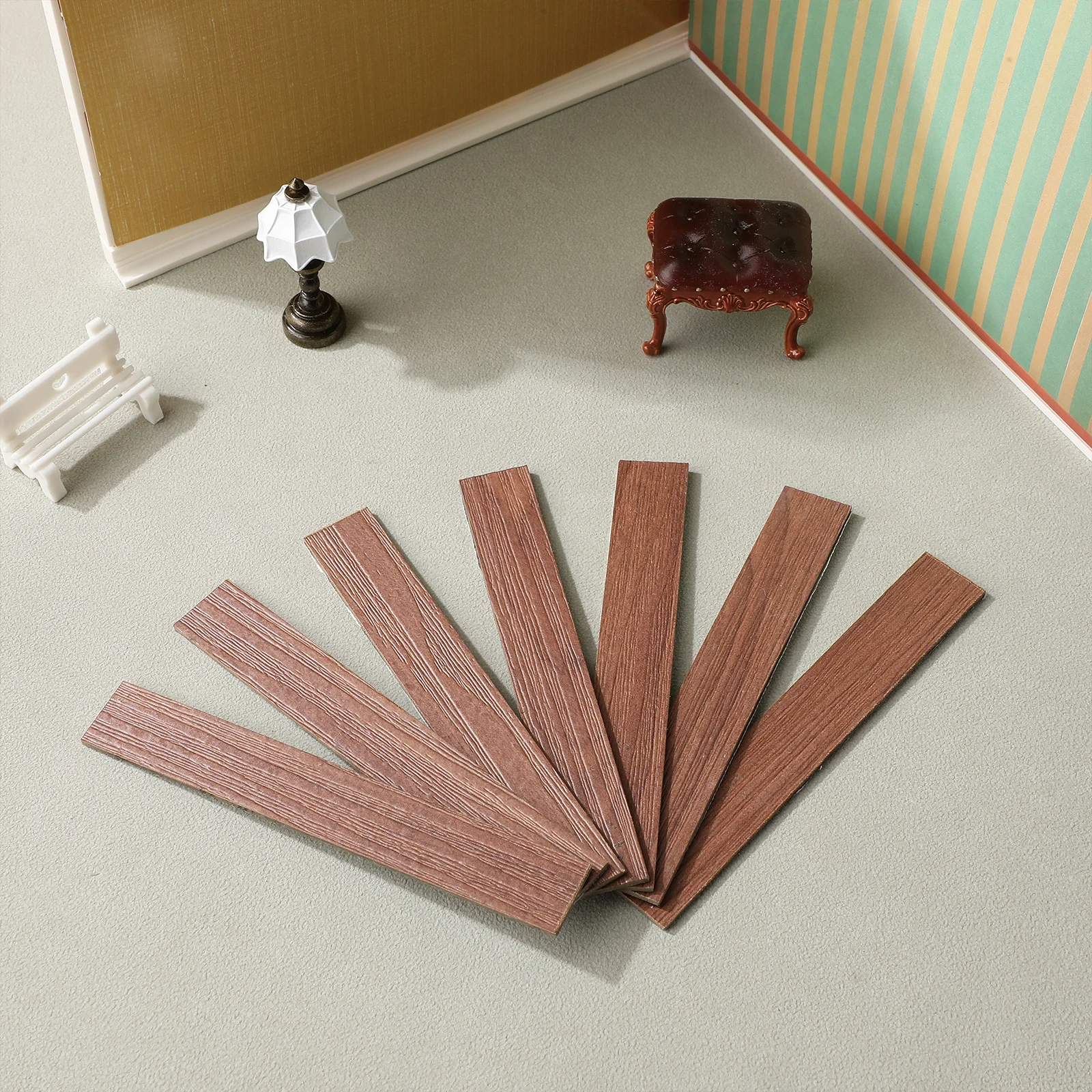 

40Pcs Miniature Dollhouse Peel Stick Flooring Wood Grain Floorboards for Miniature Home Decor Wood Flooring Mini Floorboards