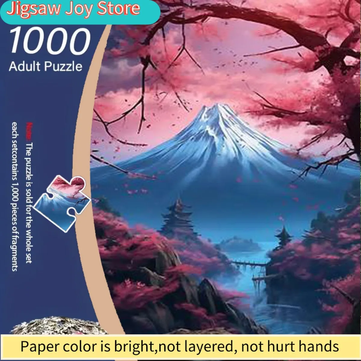 

1000pcs -Inspired Mount Fuji Jigsaw Puzzle for Adults - Large 5D-Style Challenge with Pink Cherry Blossoms, Blue Sky & White W
